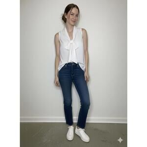 SUNDAY IN BROOKLYN Anthropologie White Tie Neck Bow Blouse Size M